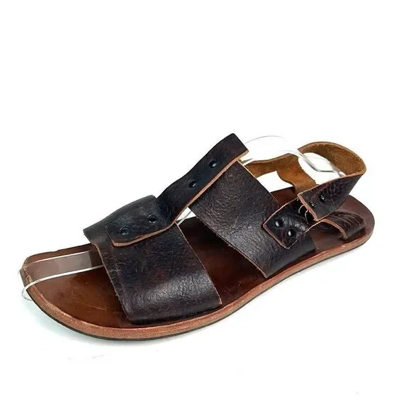 Cydwoq Men’s Leather Slingback Sandals Brown Handmade in New York size 45 US 11 - Picture 2 of 14